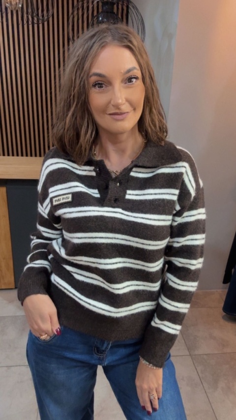 Sweter w paski z kołnierzykiem VICBEE