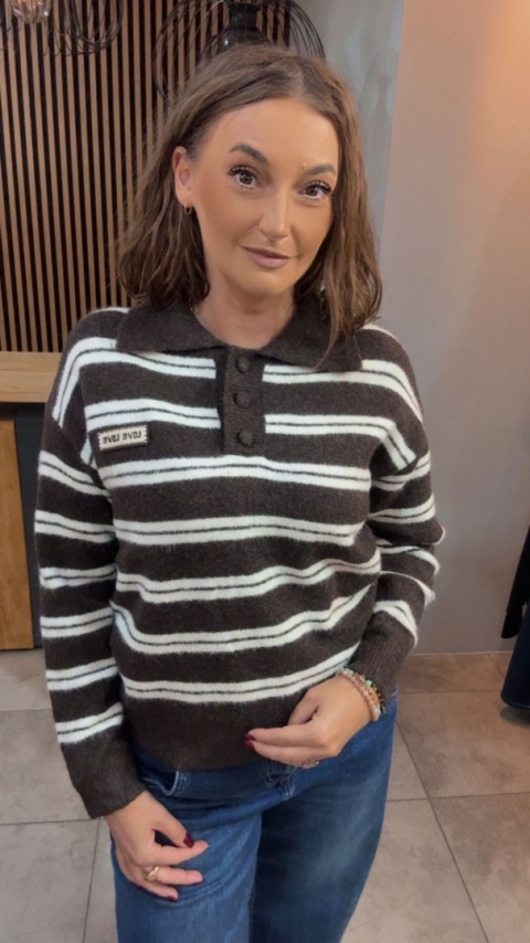 Sweter w paski z kołnierzykiem VICBEE