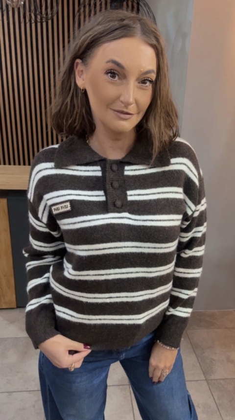 Sweter w paski z kołnierzykiem VICBEE