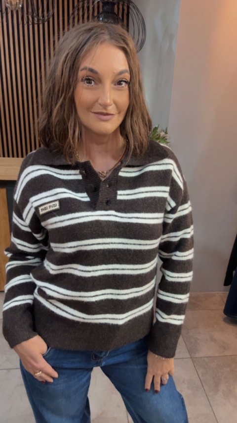 Sweter w paski z kołnierzykiem VICBEE