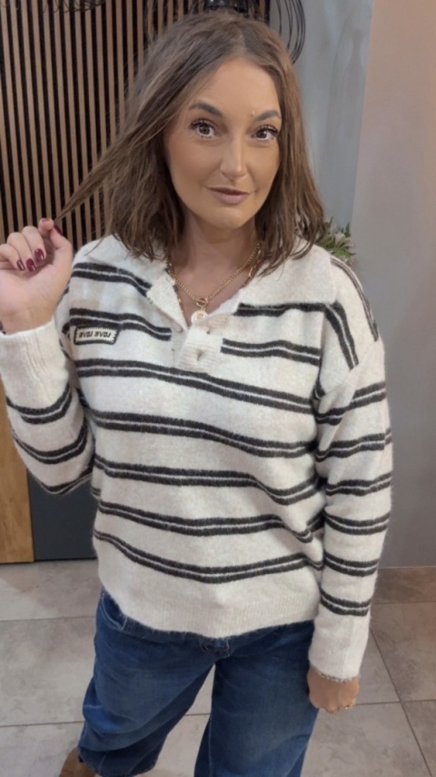 Sweter w paski z kołnierzykiem VICBEE
