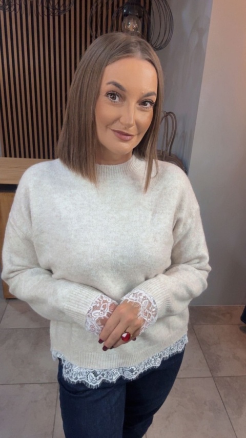 Sweter z koronką Vinceotto - Beżowy