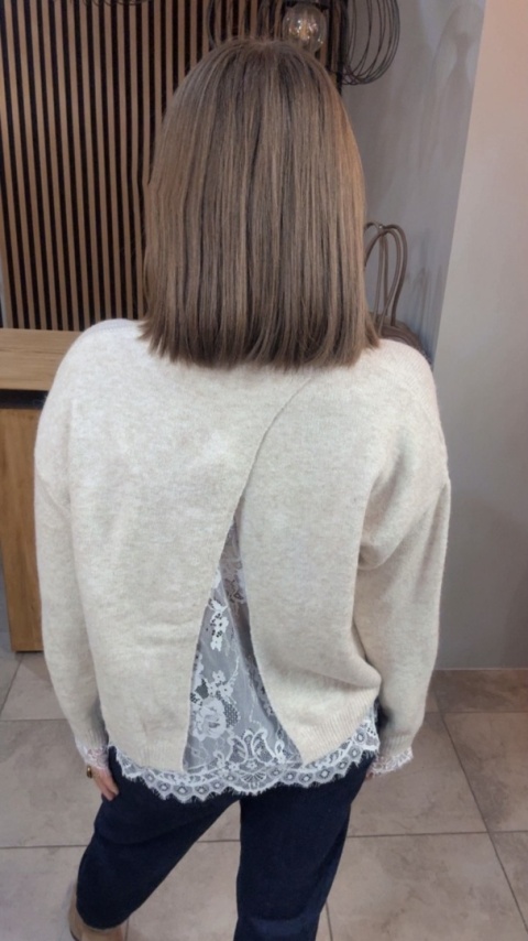 Sweter z koronką Vinceotto - Beżowy