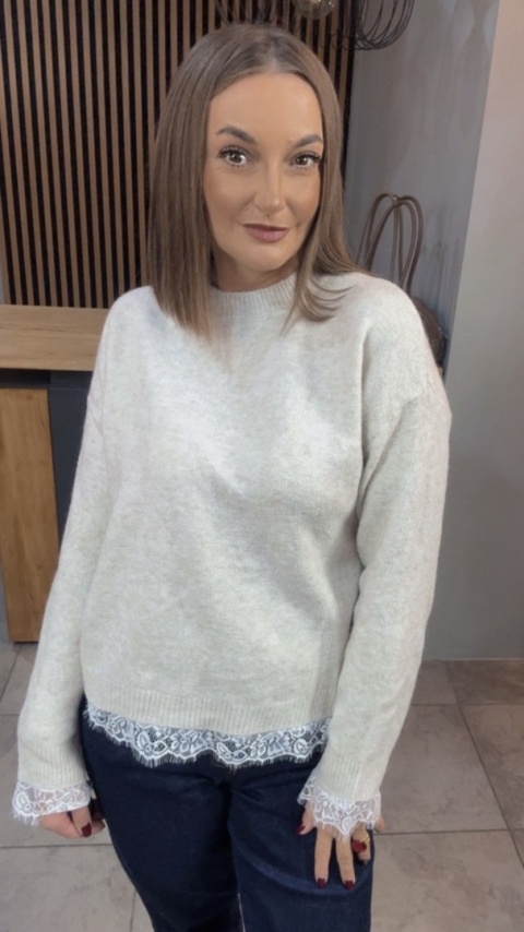 Sweter z koronką Vinceotto - Beżowy