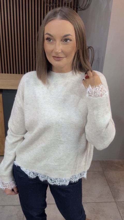 Sweter z koronką Vinceotto - Beżowy