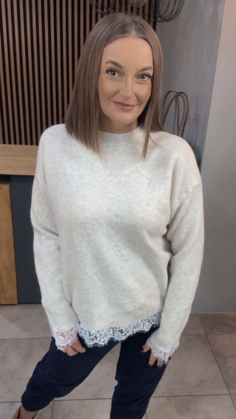 Sweter z koronką Vinceotto - Beżowy