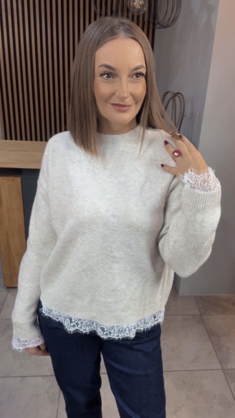 Sweter z koronką Vinceotto - Beżowy