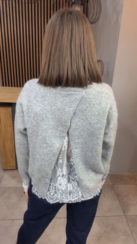 Sweter z koronką Vinceotto - Szary