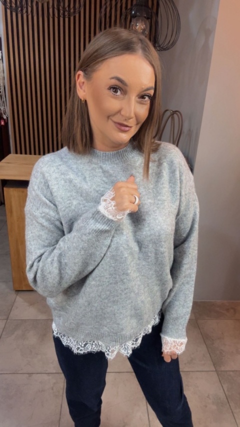 Sweter z koronką Vinceotto - Szary