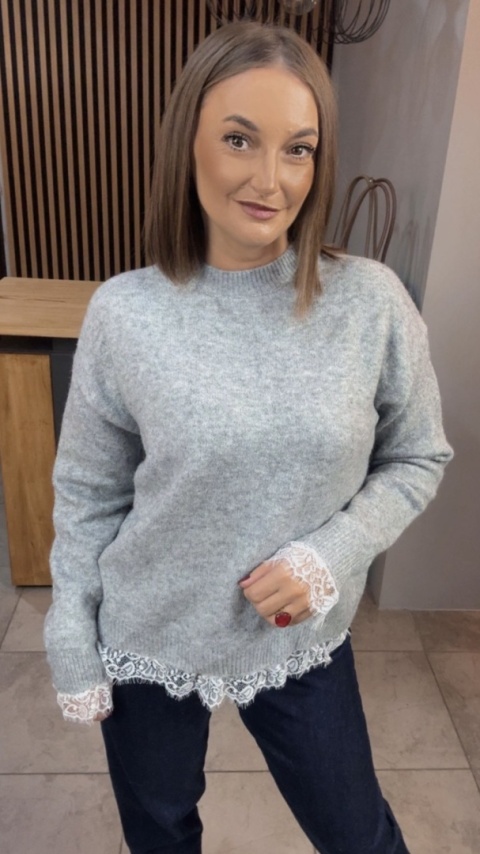 Sweter z koronką Vinceotto - Szary