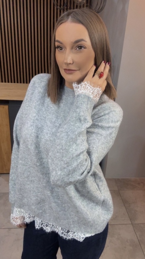 Sweter z koronką Vinceotto - Szary