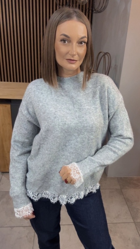 Sweter z koronką Vinceotto - Szary