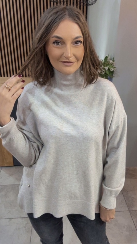 Sweter z półgolfem oversize Finery - Beżowy