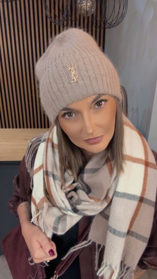 Czapka zimowa YSL - angora - Beżowa