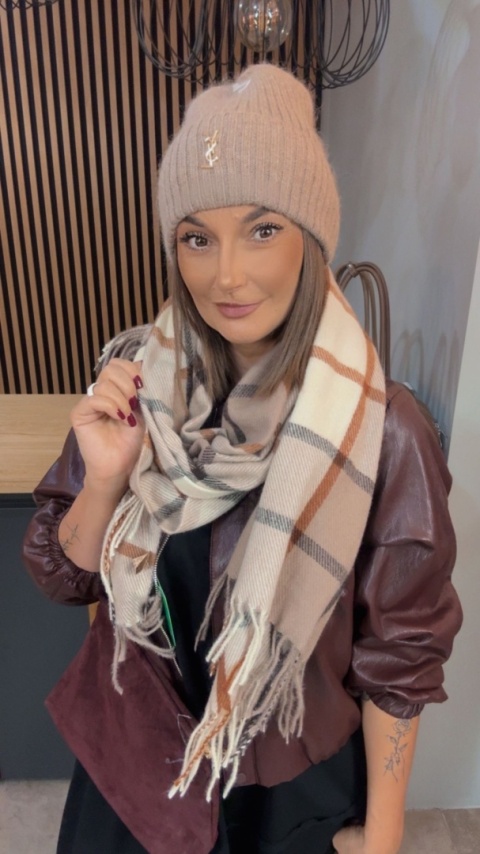 Czapka zimowa YSL - angora - Beżowa