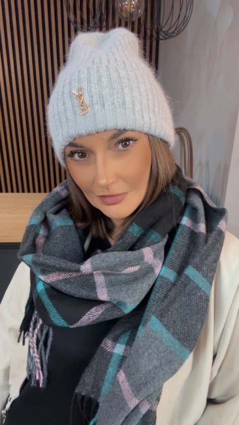 Czapka zimowa YSL - angora - Szara