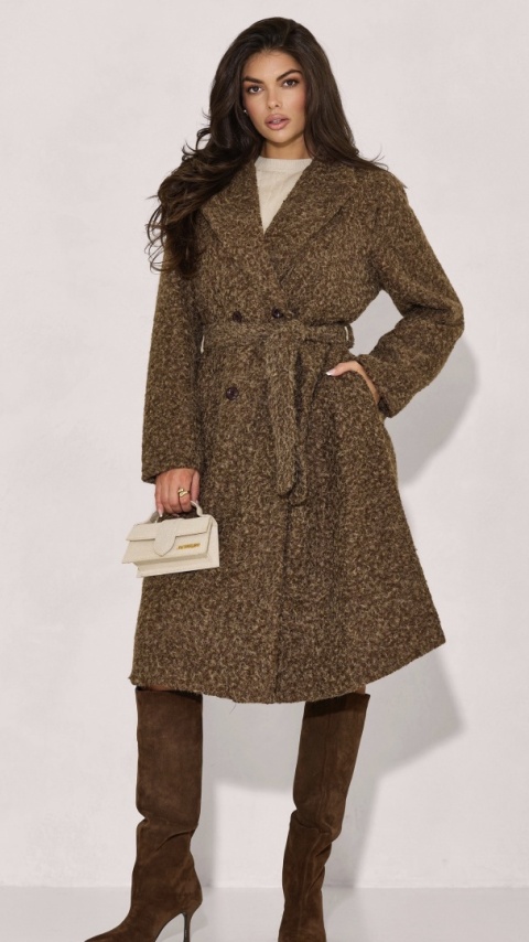 DWURZĘDOWY PŁASZCZ Z TKANINY BOUCLÉ Z PASKIEM