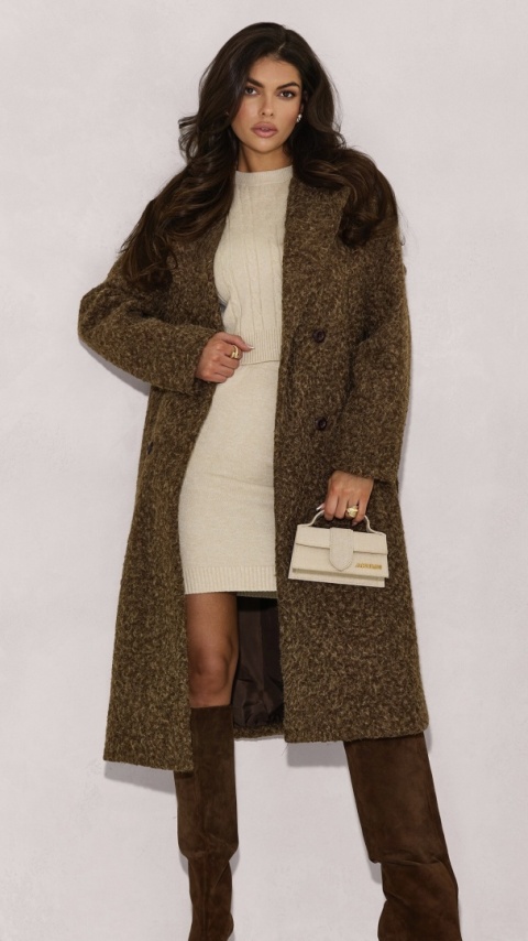 DWURZĘDOWY PŁASZCZ Z TKANINY BOUCLÉ Z PASKIEM