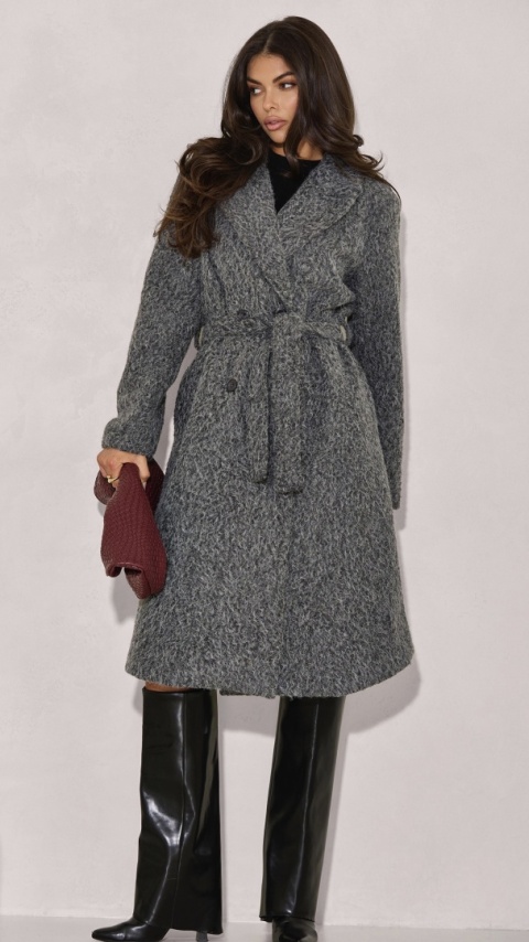 DWURZĘDOWY PŁASZCZ Z TKANINY BOUCLÉ Z PASKIEM