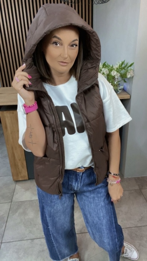 Kamizelka z kapturem Naturalny Puch Czekolada