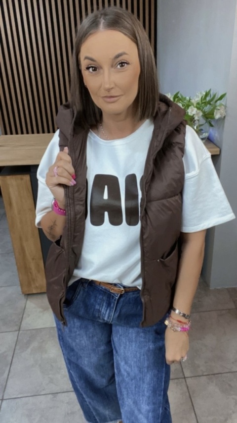 Kamizelka z kapturem Naturalny Puch Czekolada