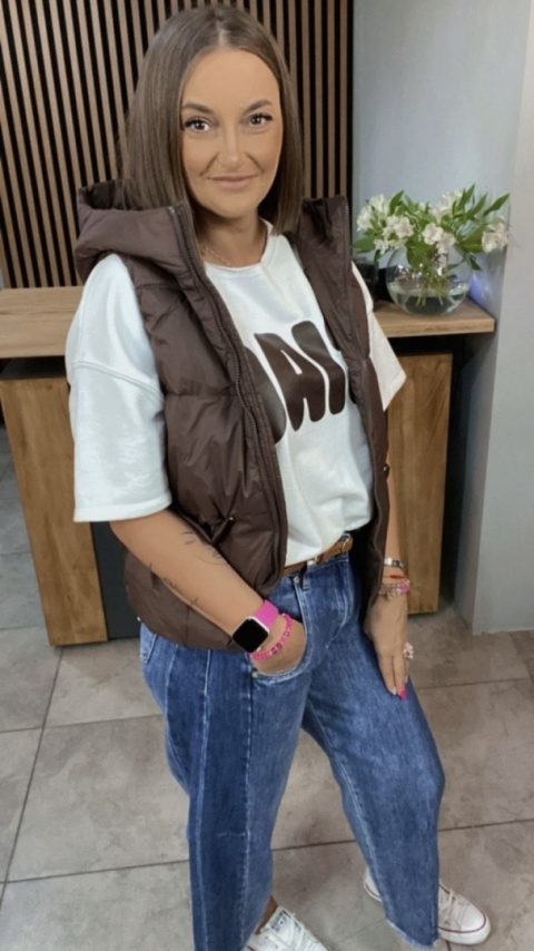 Kamizelka z kapturem Naturalny Puch Czekolada