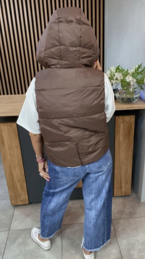 Kamizelka z kapturem Naturalny Puch Czekolada