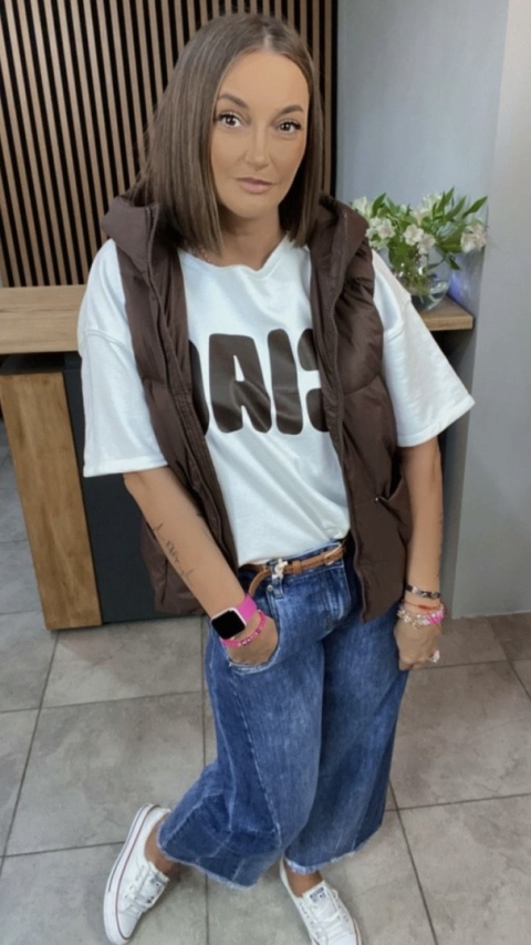 Kamizelka z kapturem Naturalny Puch Czekolada