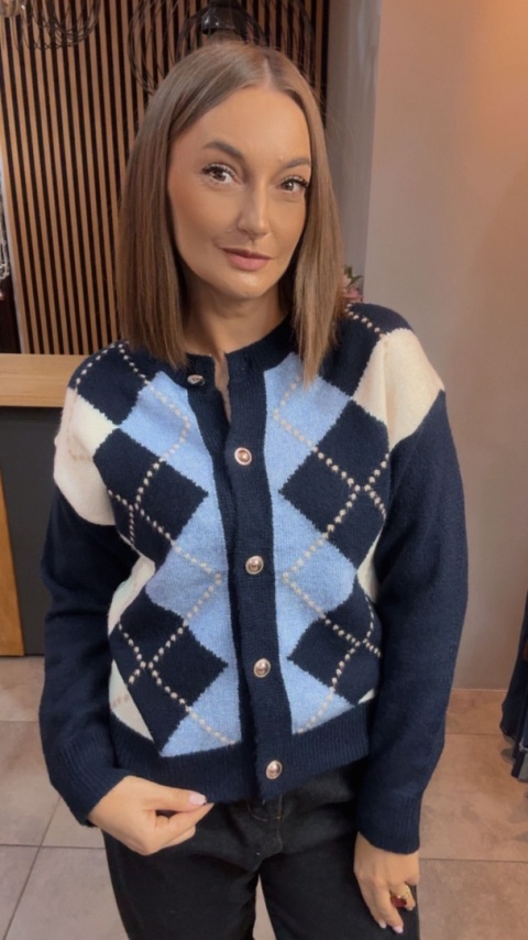 Kardigan damski LAVYSH – Granatowo–błękitny