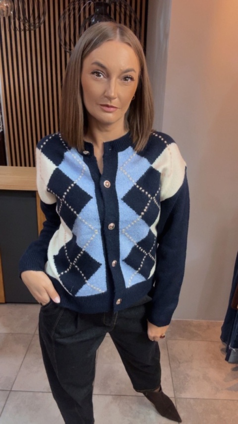 Kardigan damski LAVYSH – Granatowo–błękitny