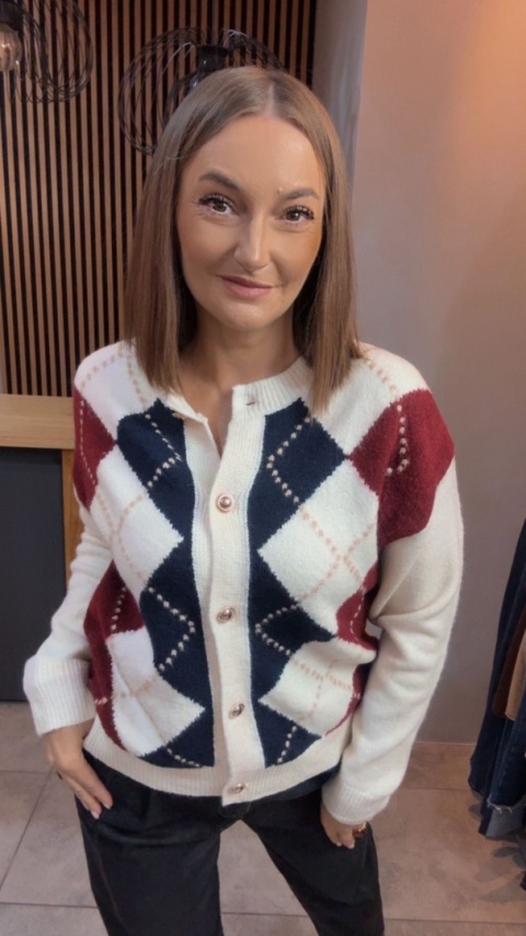 Kardigan damski LAVYSH – Granatowo–bordowy