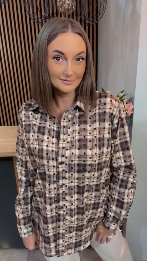 Koszula VICBEE - brązowo-beżowa krata w kropki