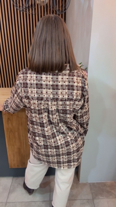 Koszula VICBEE - brązowo-beżowa krata w kropki