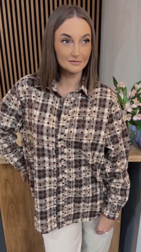 Koszula VICBEE - brązowo-beżowa krata w kropki