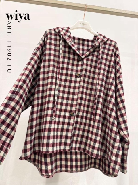 Koszula z kapturem w kratę – Bordo