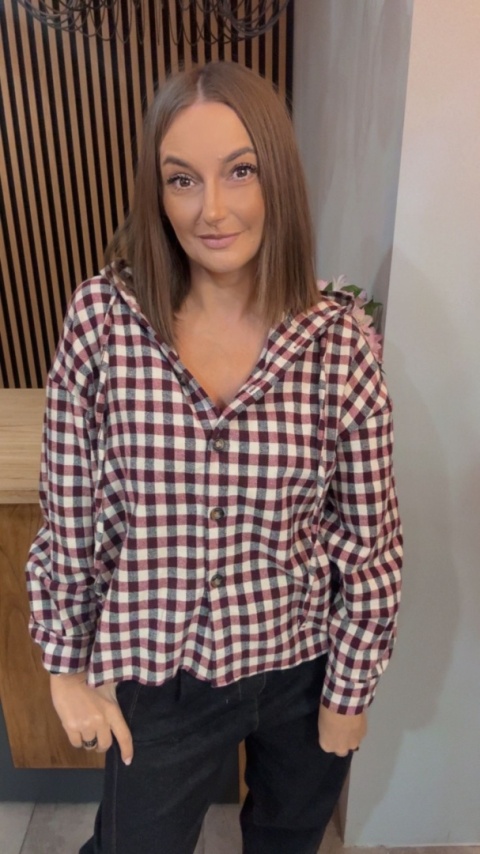 Koszula z kapturem w kratę – Bordo