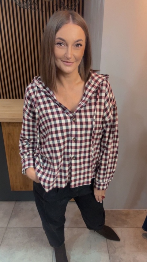 Koszula z kapturem w kratę – Bordo