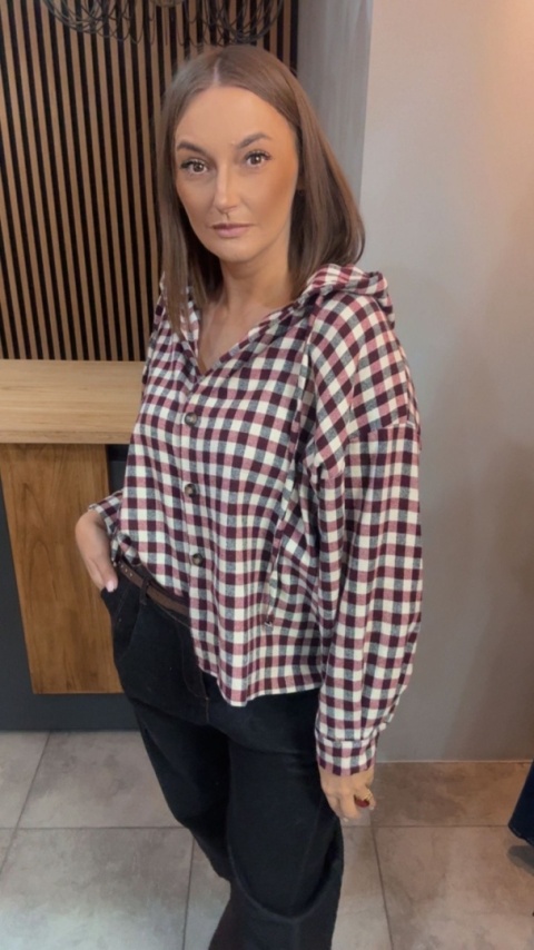 Koszula z kapturem w kratę – Bordo