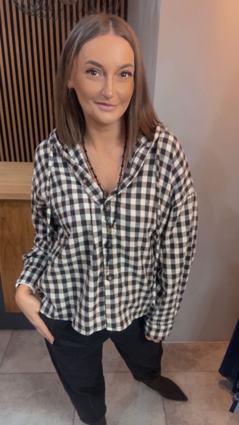 Koszula z kapturem w kratę – Brązowa