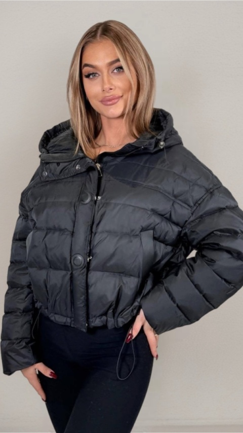 Kurtka z naturalnym puchem i kapturem - Czarna