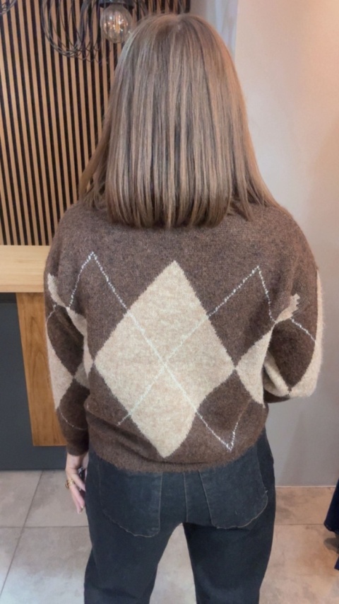 Sweter Y•TWO Woman - brązowy w romby