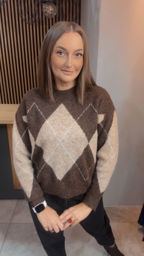 Sweter Y•TWO Woman - brązowy w romby