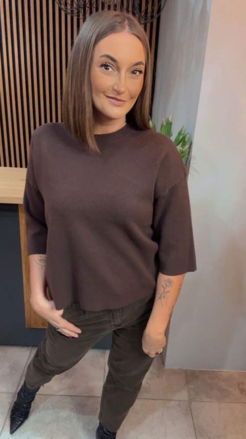 Sweter z rękawem 3/4 Melody - Czekolada