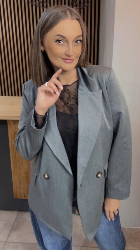 Elegancka Marynarka Dwurzędowa – Szara