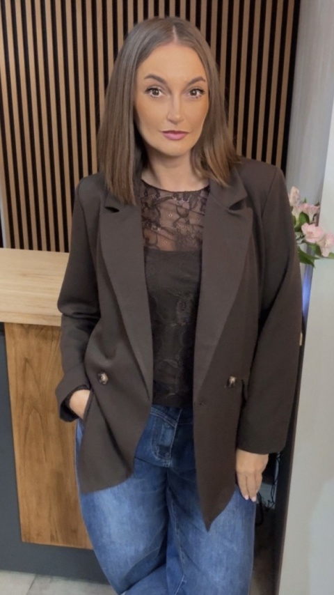 Elegancka Marynarka Dwurzędowa – Brązowa