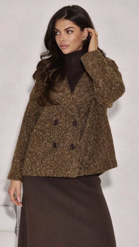 KRÓTKI PŁASZCZ Z DWURZĘDOWYM ZAPIĘCIEM Z TKANINY BOUCLÉ