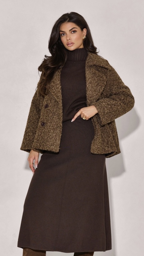 KRÓTKI PŁASZCZ Z DWURZĘDOWYM ZAPIĘCIEM Z TKANINY BOUCLÉ