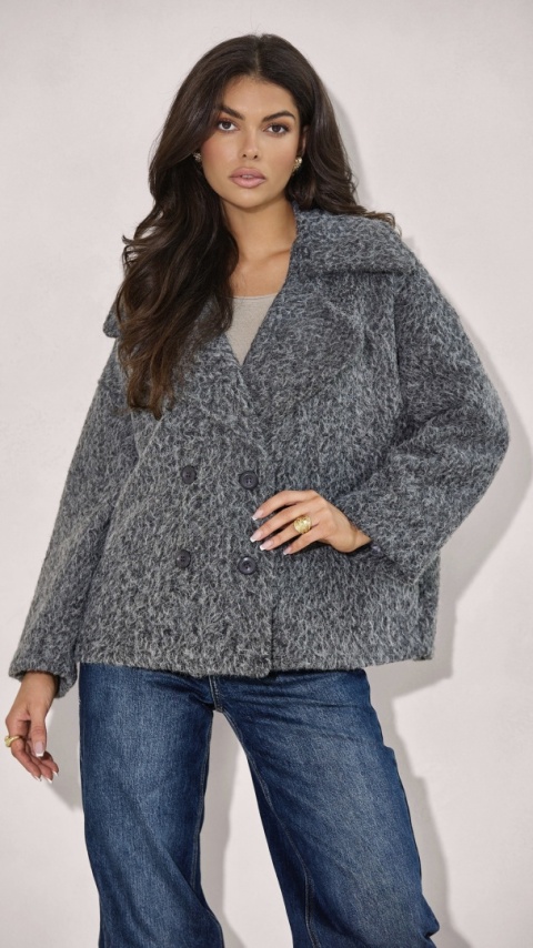 KRÓTKI PŁASZCZ Z DWURZĘDOWYM ZAPIĘCIEM Z TKANINY BOUCLÉ