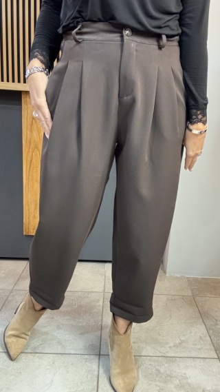 Spodnie z zakładkami - Brązowe