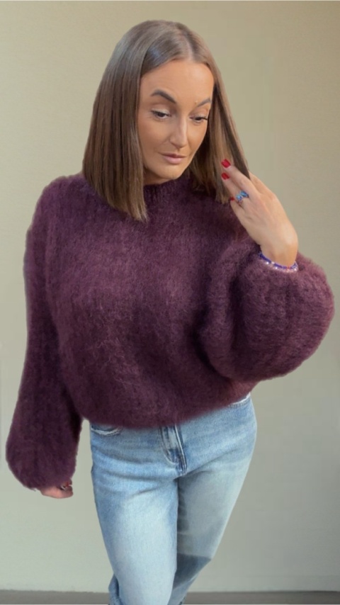 Sweter dzwonek z kid moheru - CXL Collection - Burgund